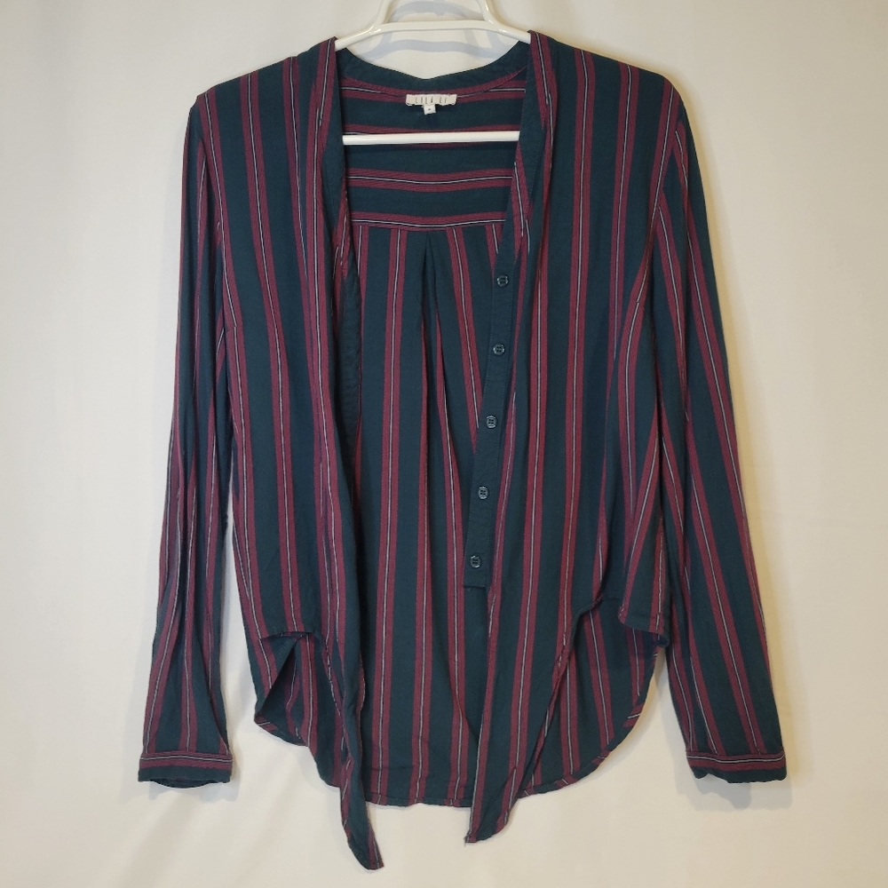 Lila Li Red and Green Striped Shirt